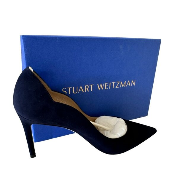 Stuart Weitzman Nice Blue Suede Scalloped NWB EU Size